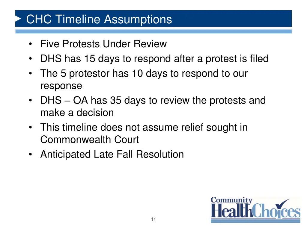 chc timeline assumptions