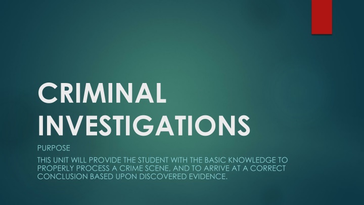 criminal investigations purpose this unit will