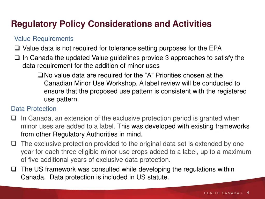 regulatory policy considerations and activities 1