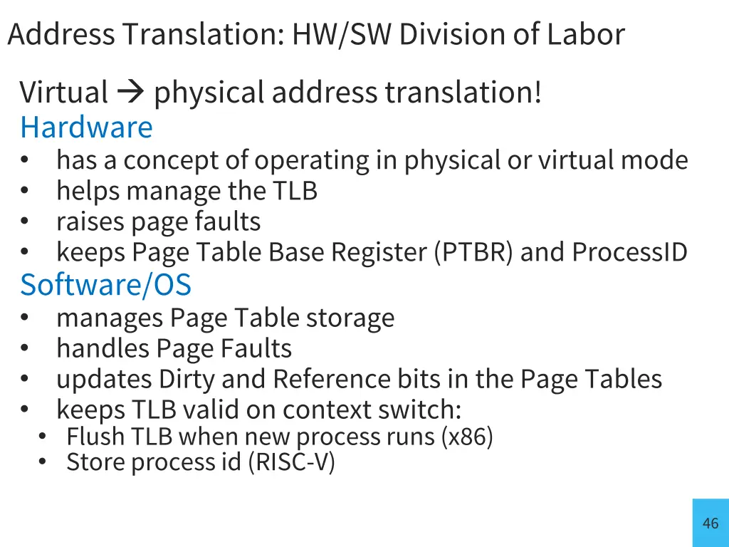 address translation hw sw division of labor