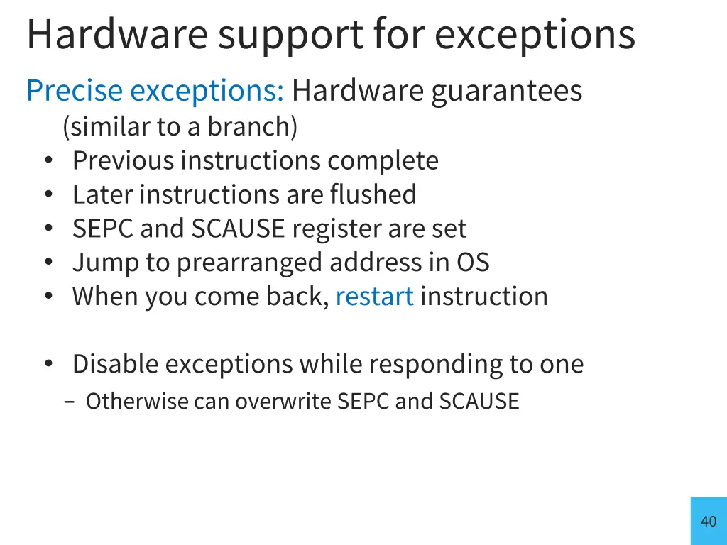 hardware support for exceptions 1
