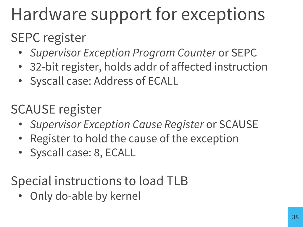hardware support for exceptions sepc register