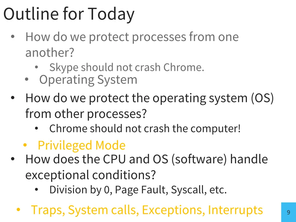 outline for today how do we protect processes