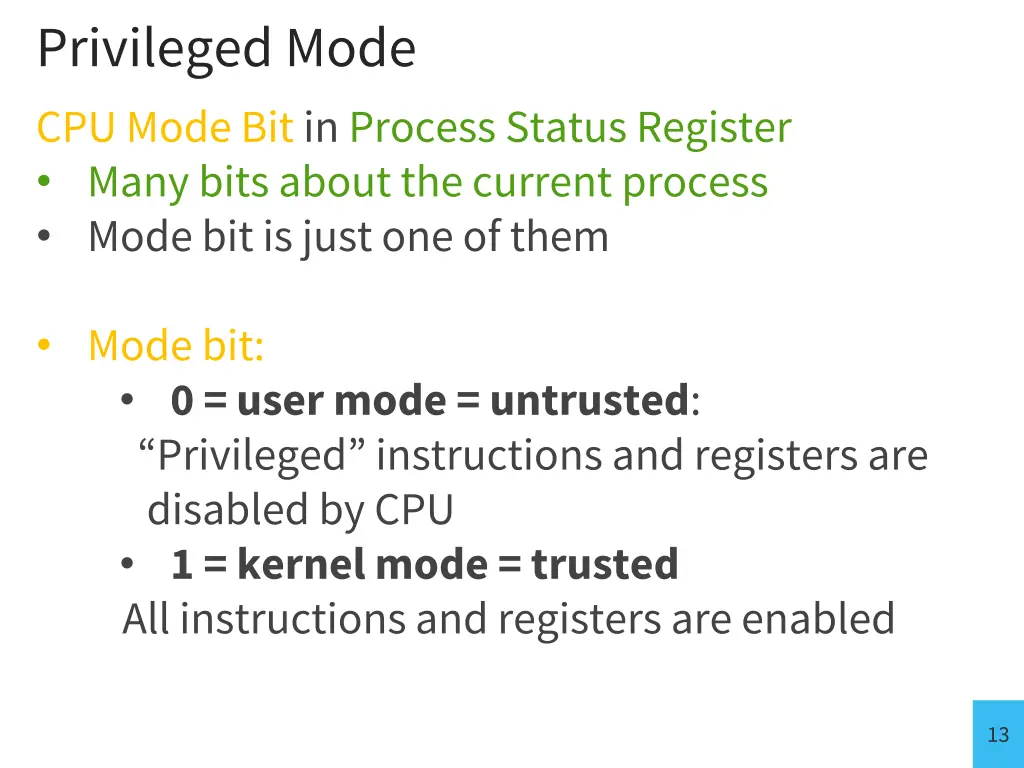 privileged mode cpu mode bit in process status