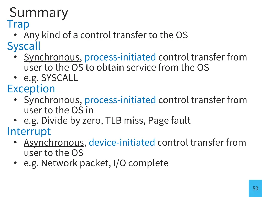 summary trap any kind of a control transfer
