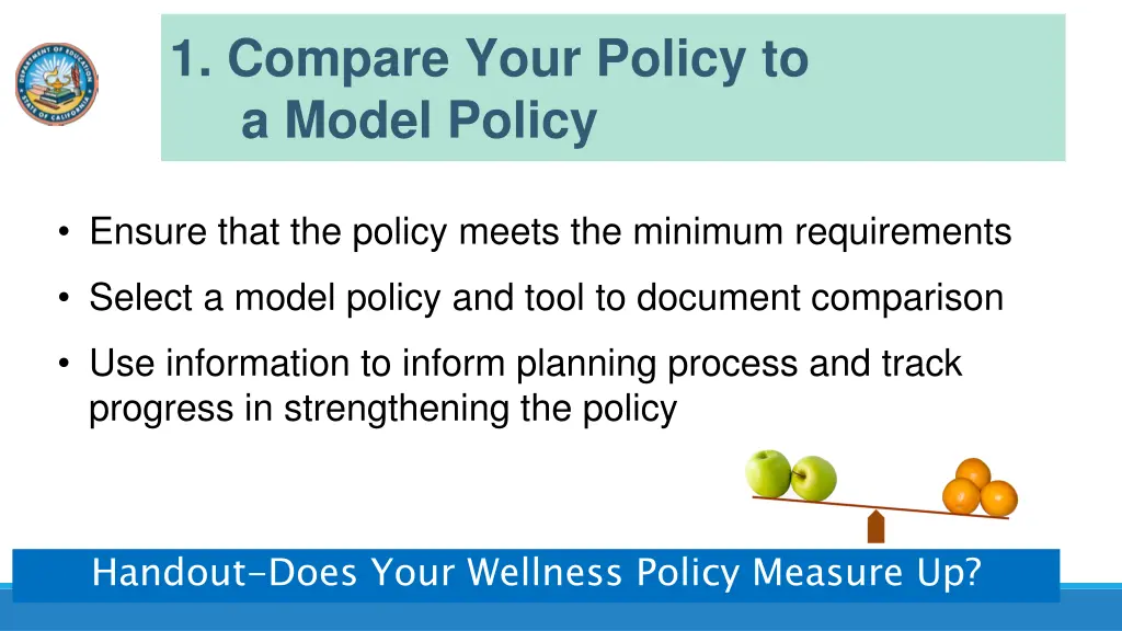 1 compare your policy to a model policy