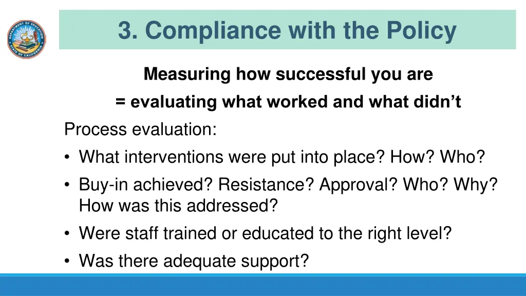 3 compliance with the policy