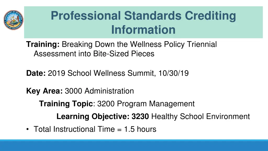 professional standards crediting information