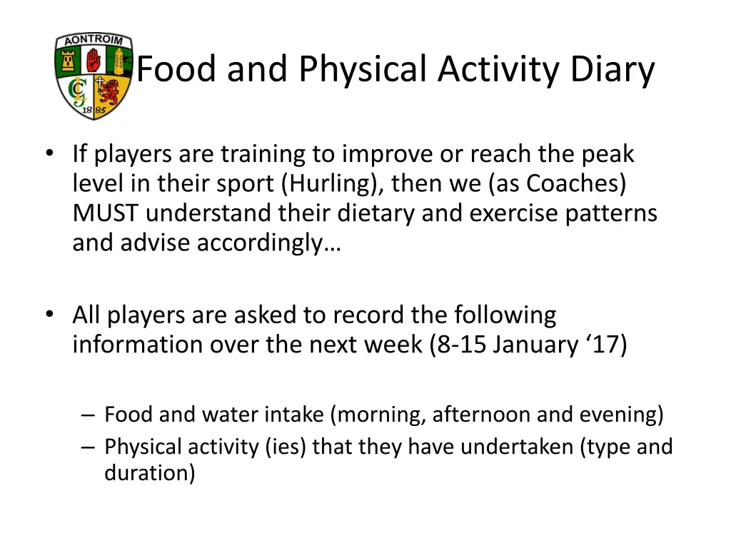 food and physical activity diary