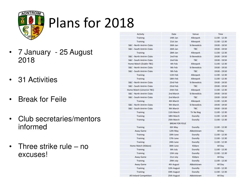plans for 2018