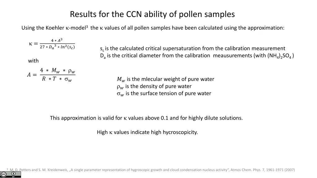 results for the ccn ability of pollen samples 2