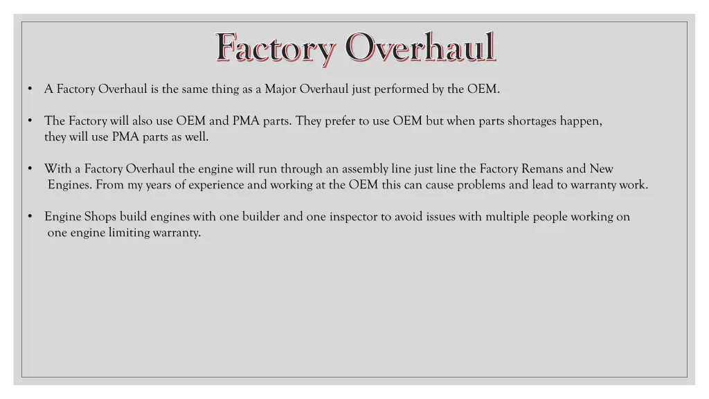 factory overhaul