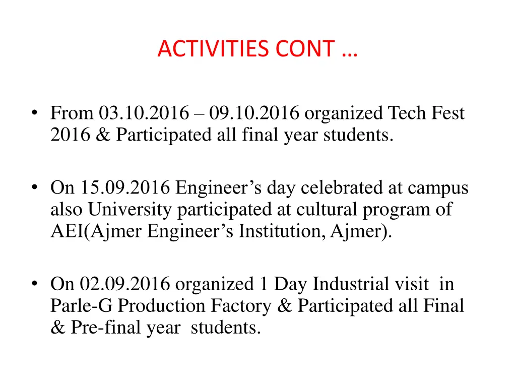 activities cont