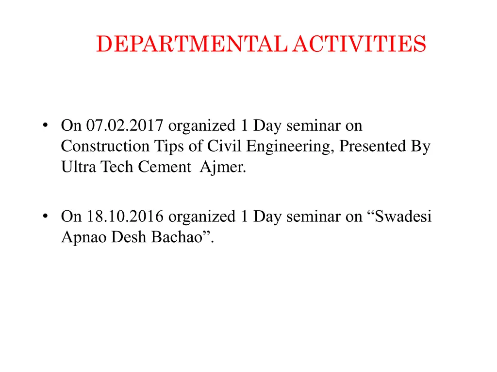 departmental activities