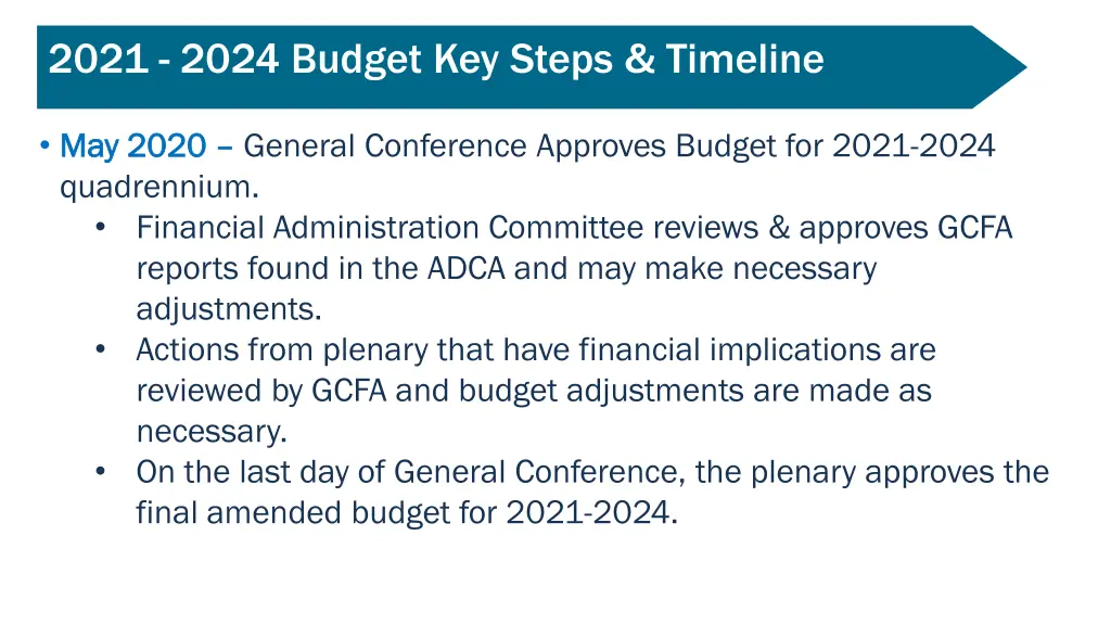 2021 2024 budget key steps timeline