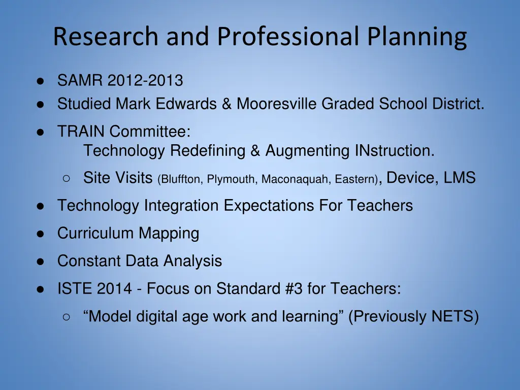 research and professional planning
