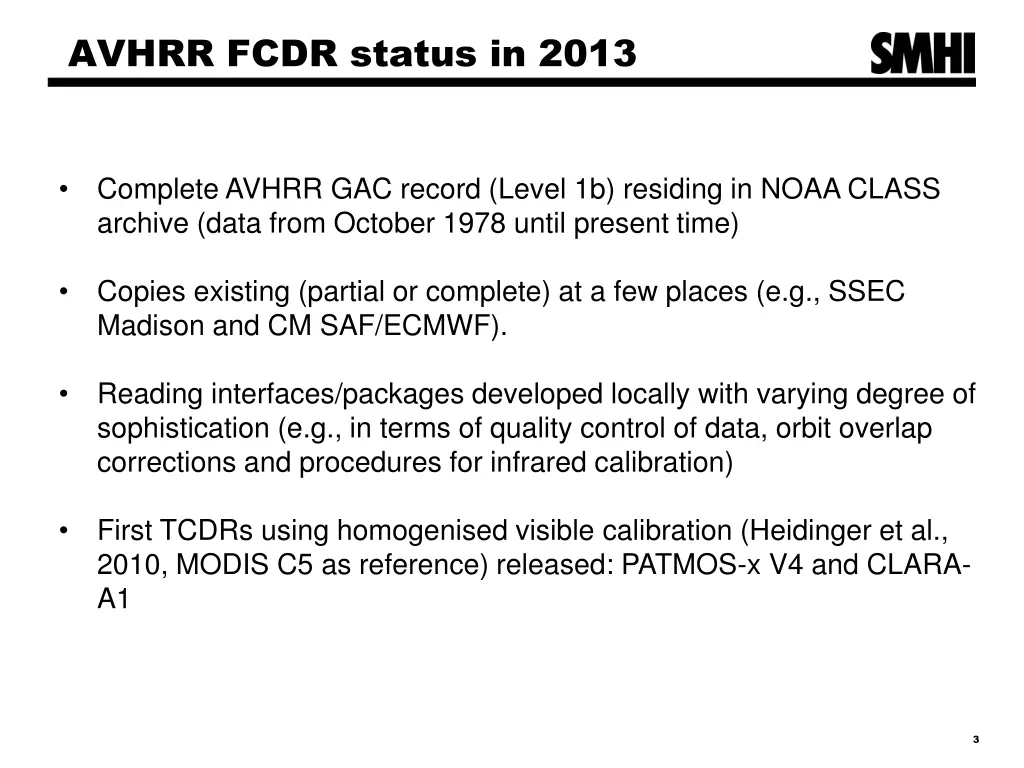 avhrr fcdr status in 2013
