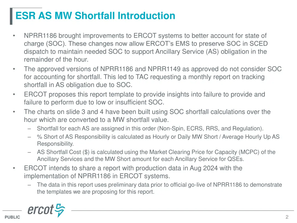 esr as mw shortfall introduction