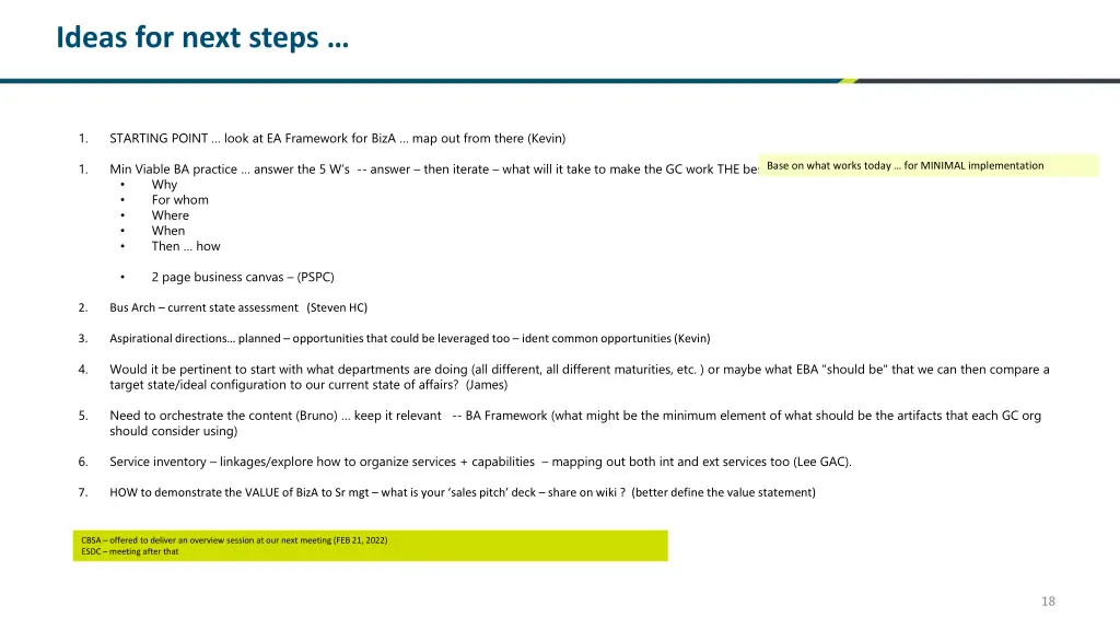 ideas for next steps