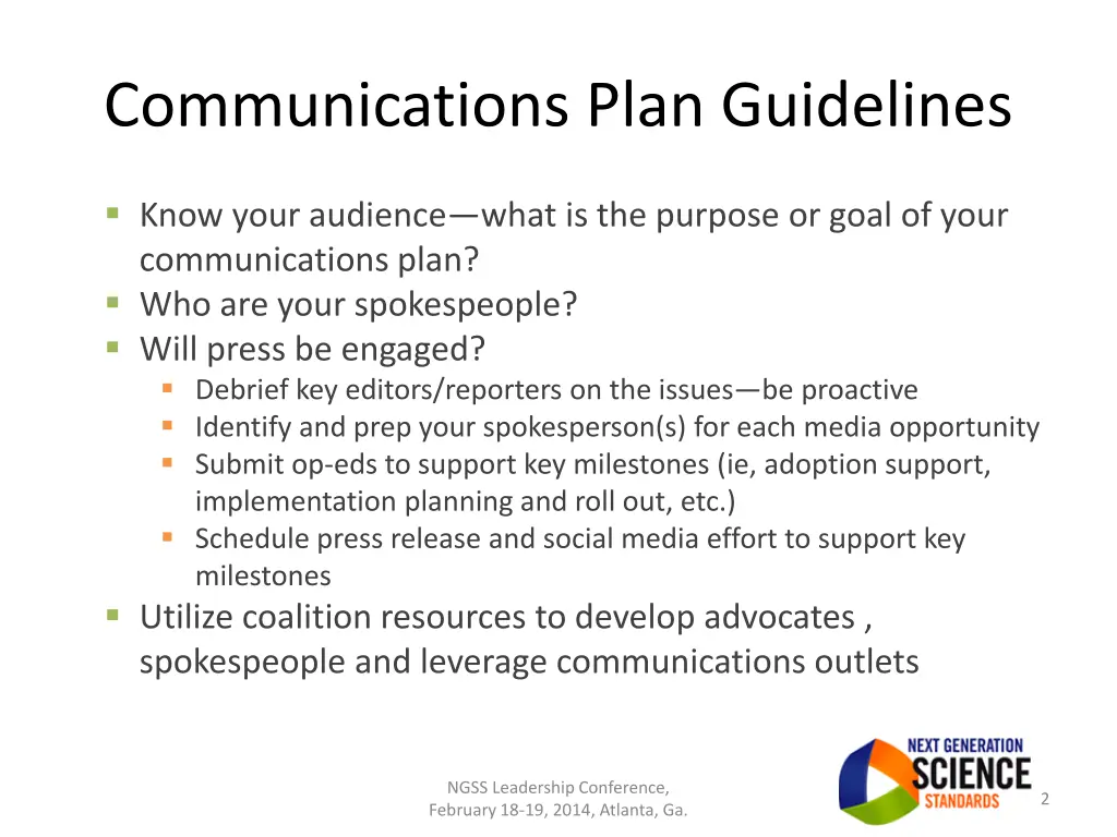 communications plan guidelines