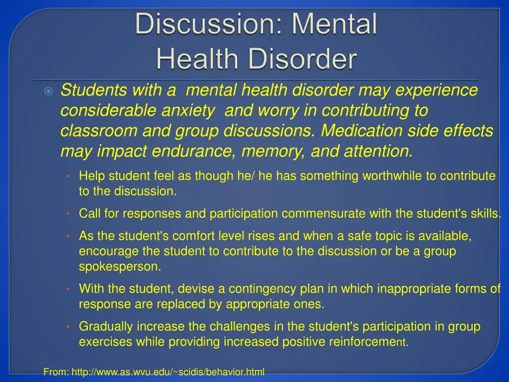 students with a mental health disorder
