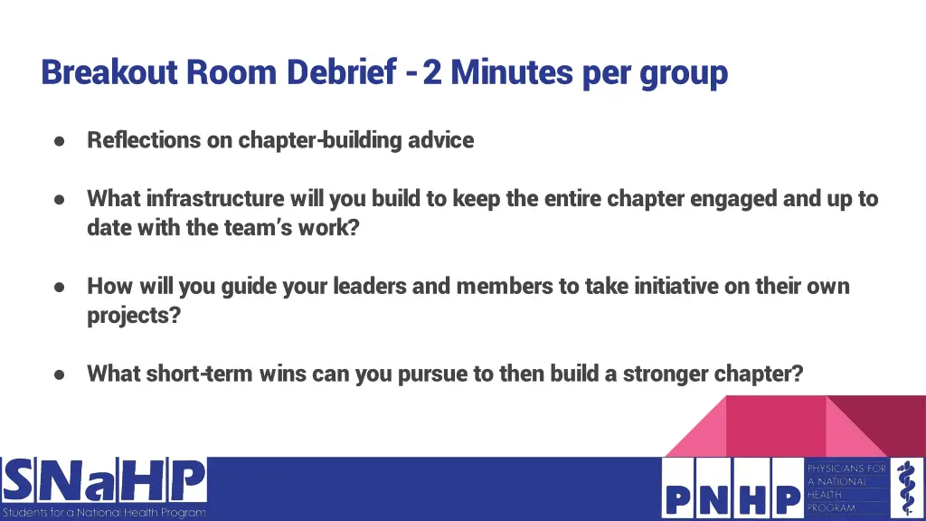 breakout room debrief 2 minutes per group 1