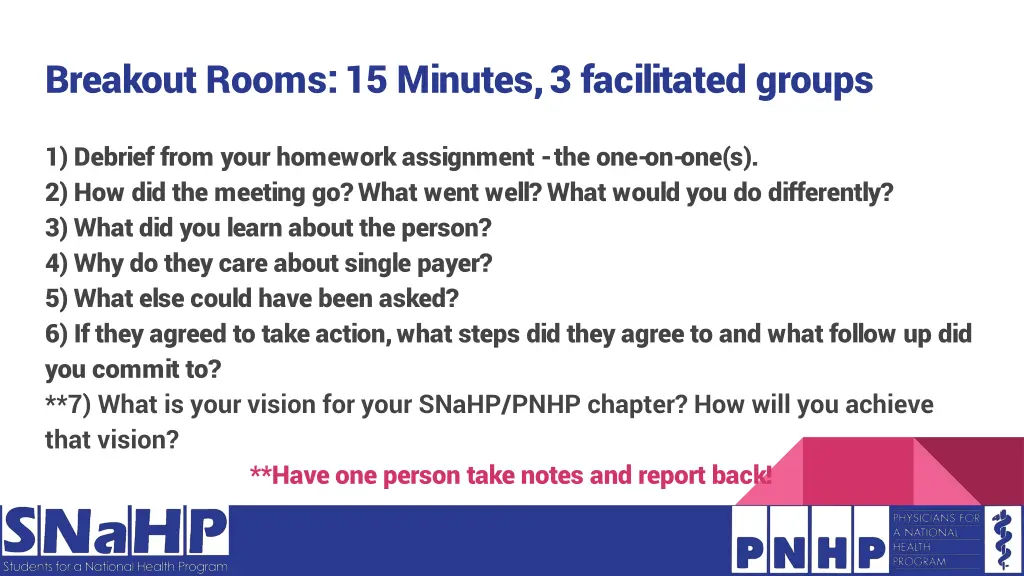 breakout rooms 15 minutes 3 facilitated groups
