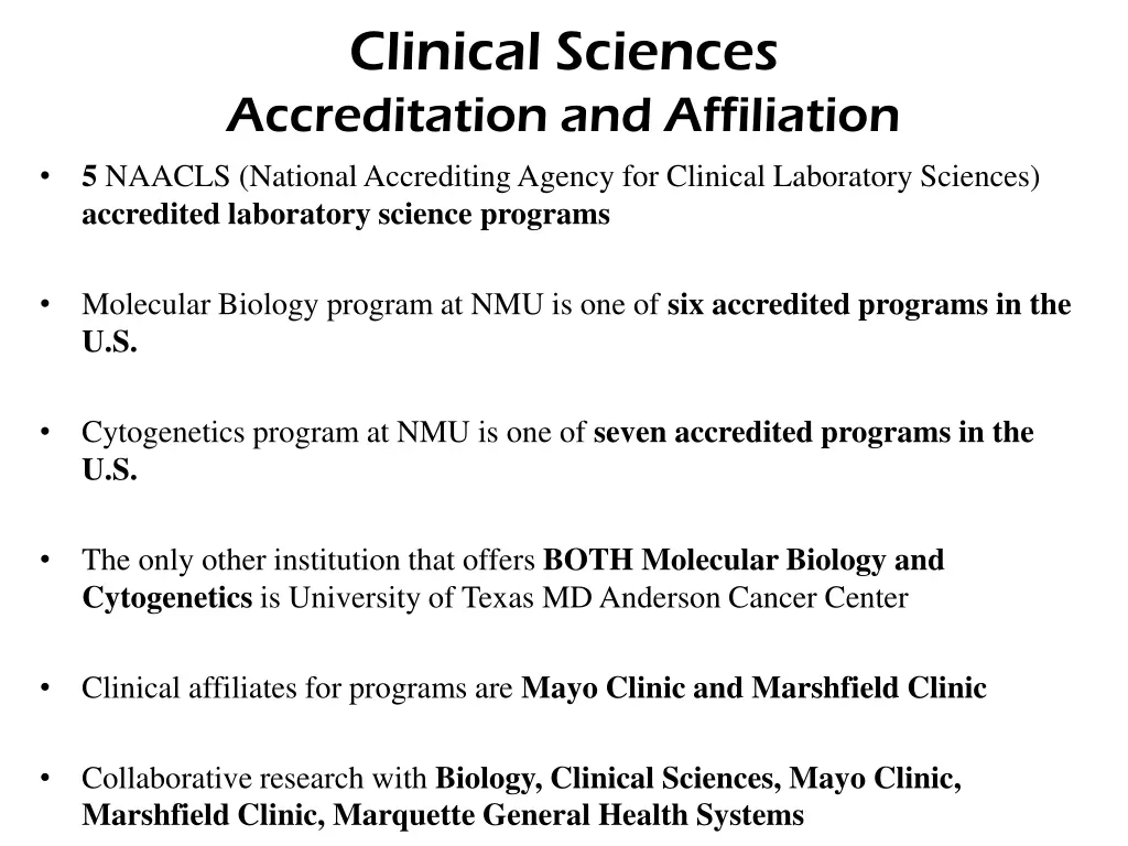 clinical sciences accreditation and affiliation
