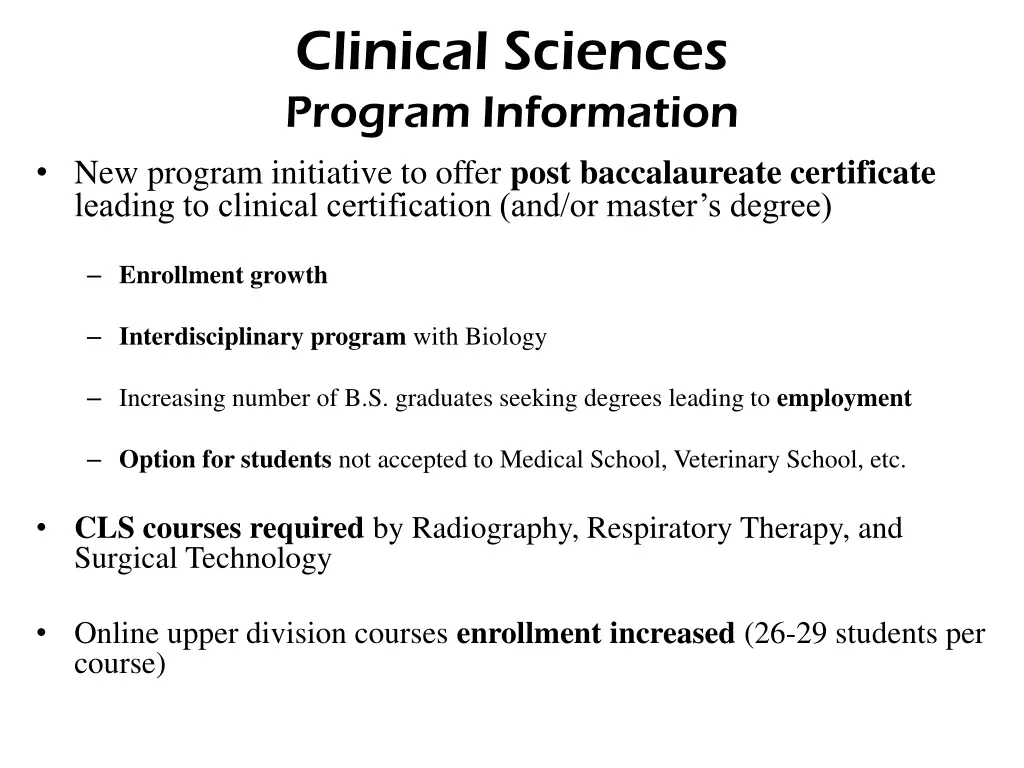 clinical sciences program information