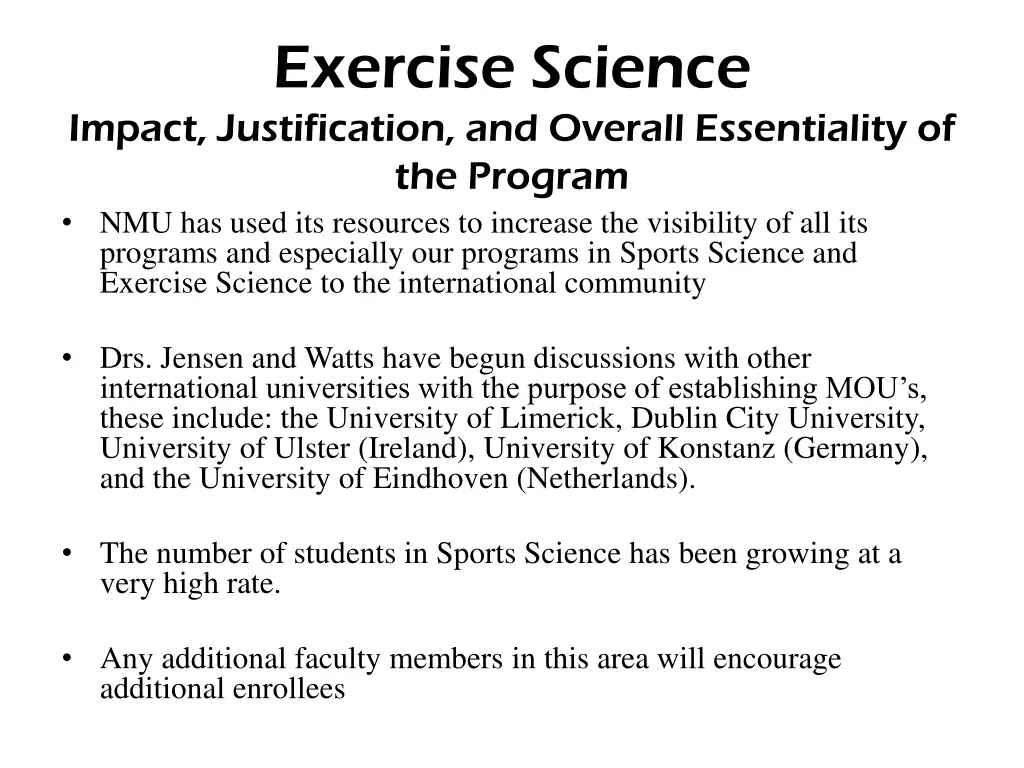 exercise science impact justification and overall