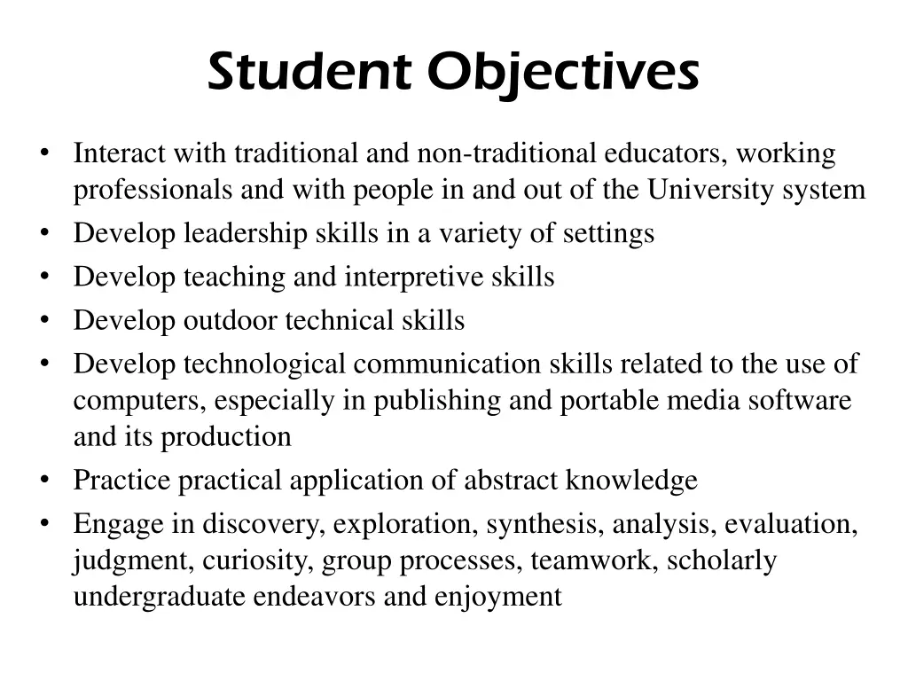 student objectives