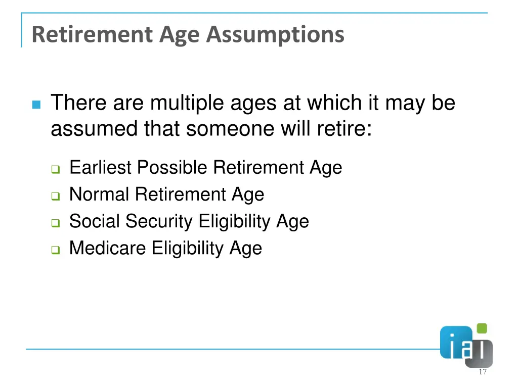 retirement age assumptions
