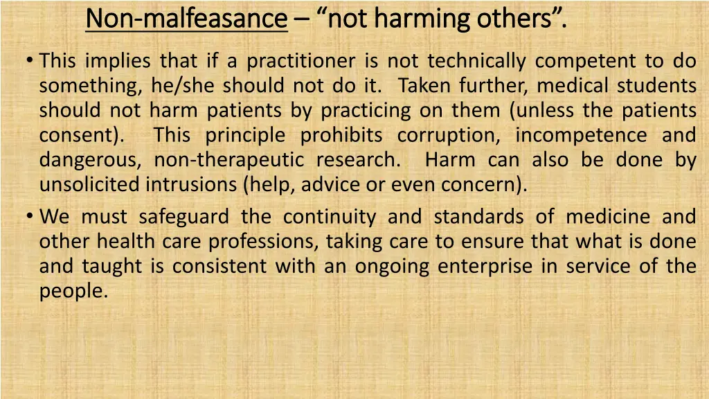 non non malfeasance malfeasance not harming