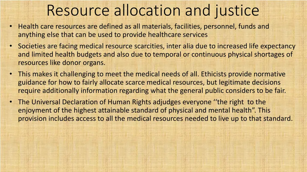 resource allocation and justice health care