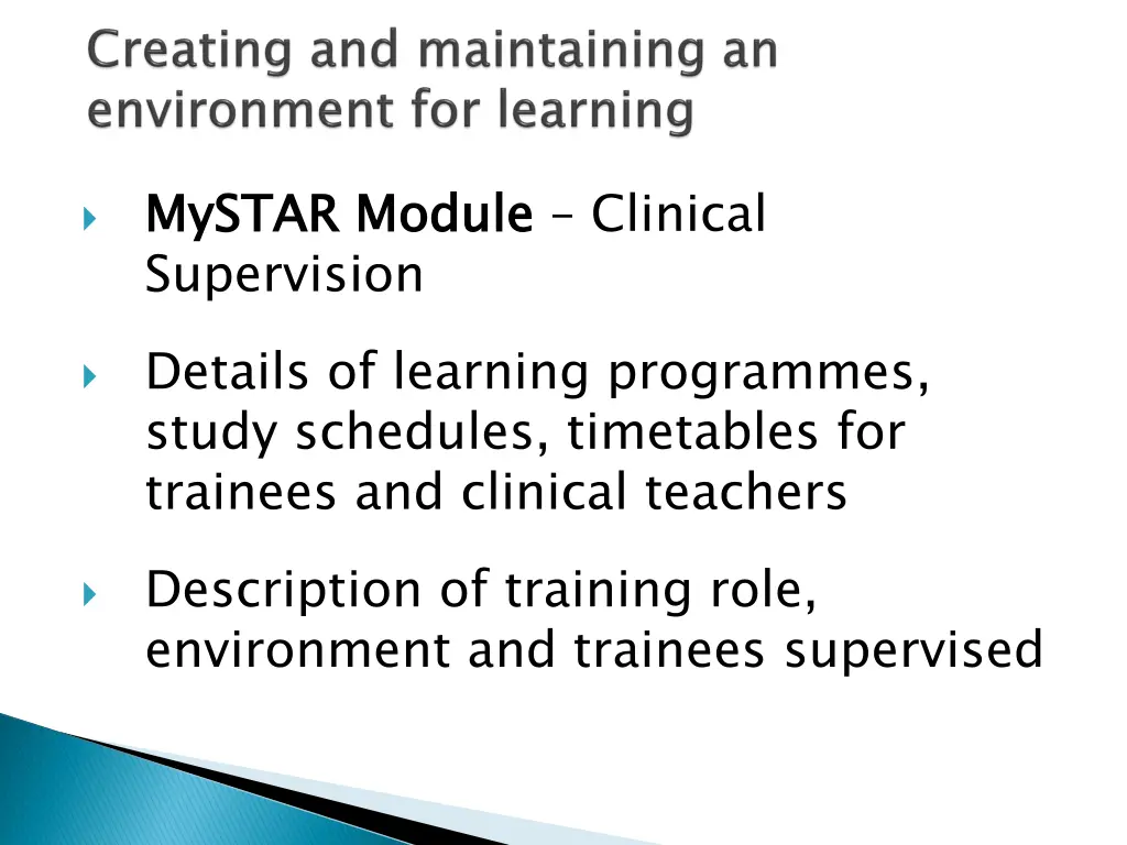 mystar supervision details of learning programmes