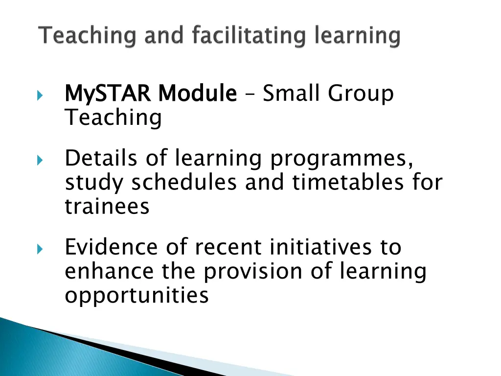 mystar teaching details of learning programmes