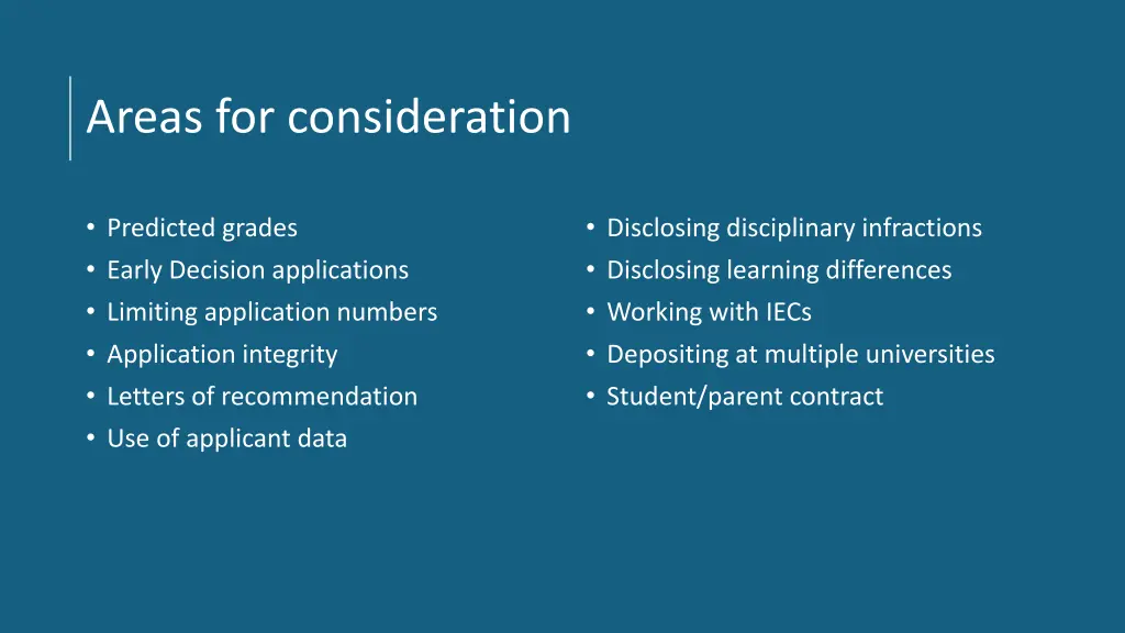 areas for consideration