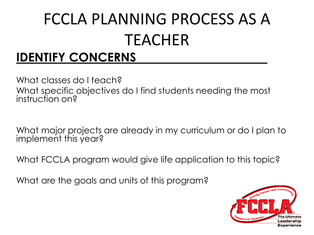 fccla planning process as a teacher