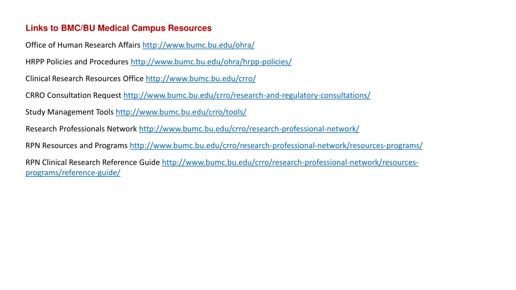 links to bmc bu medical campus resources