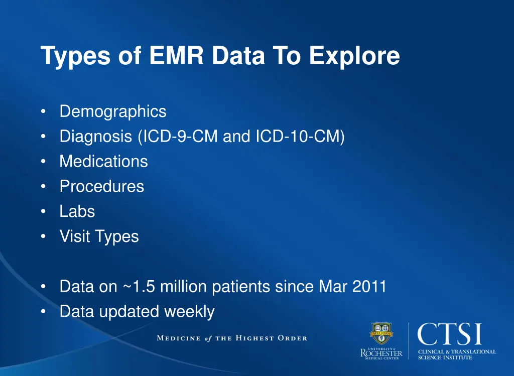 types of emr data to explore