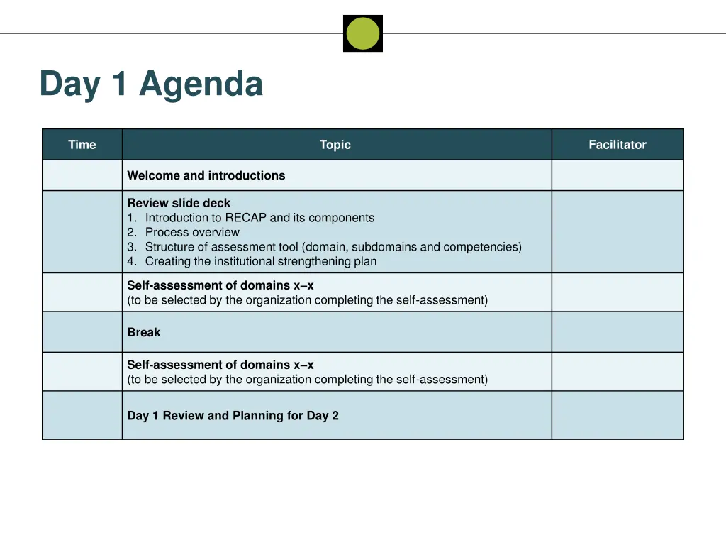 day 1 agenda