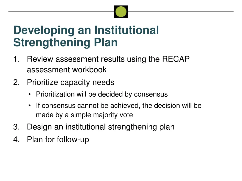 developing an institutional strengthening plan