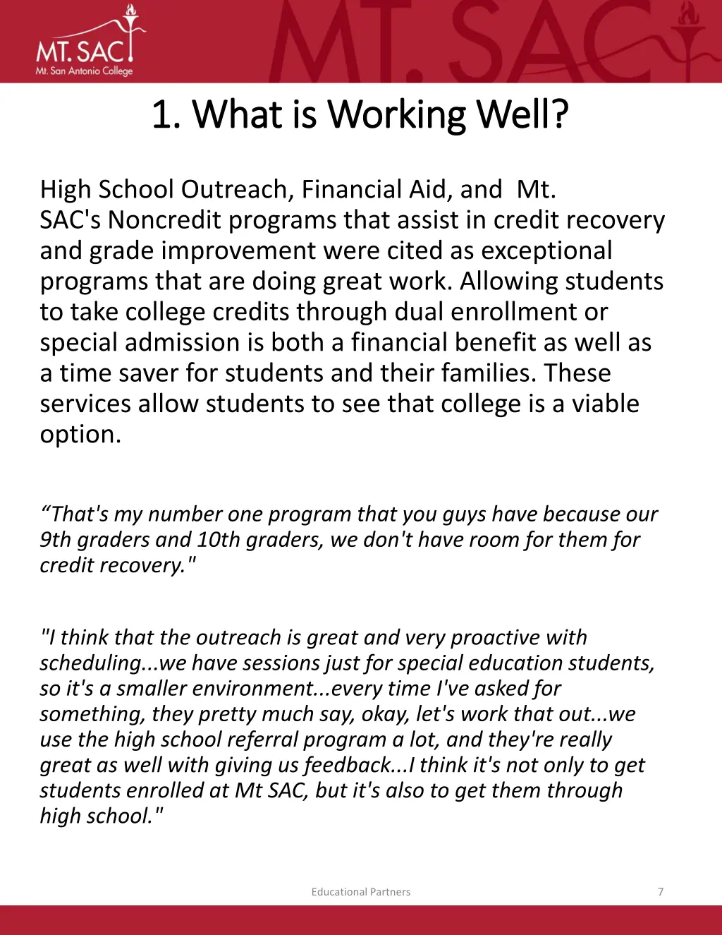 1 what is working well 1 what is working well
