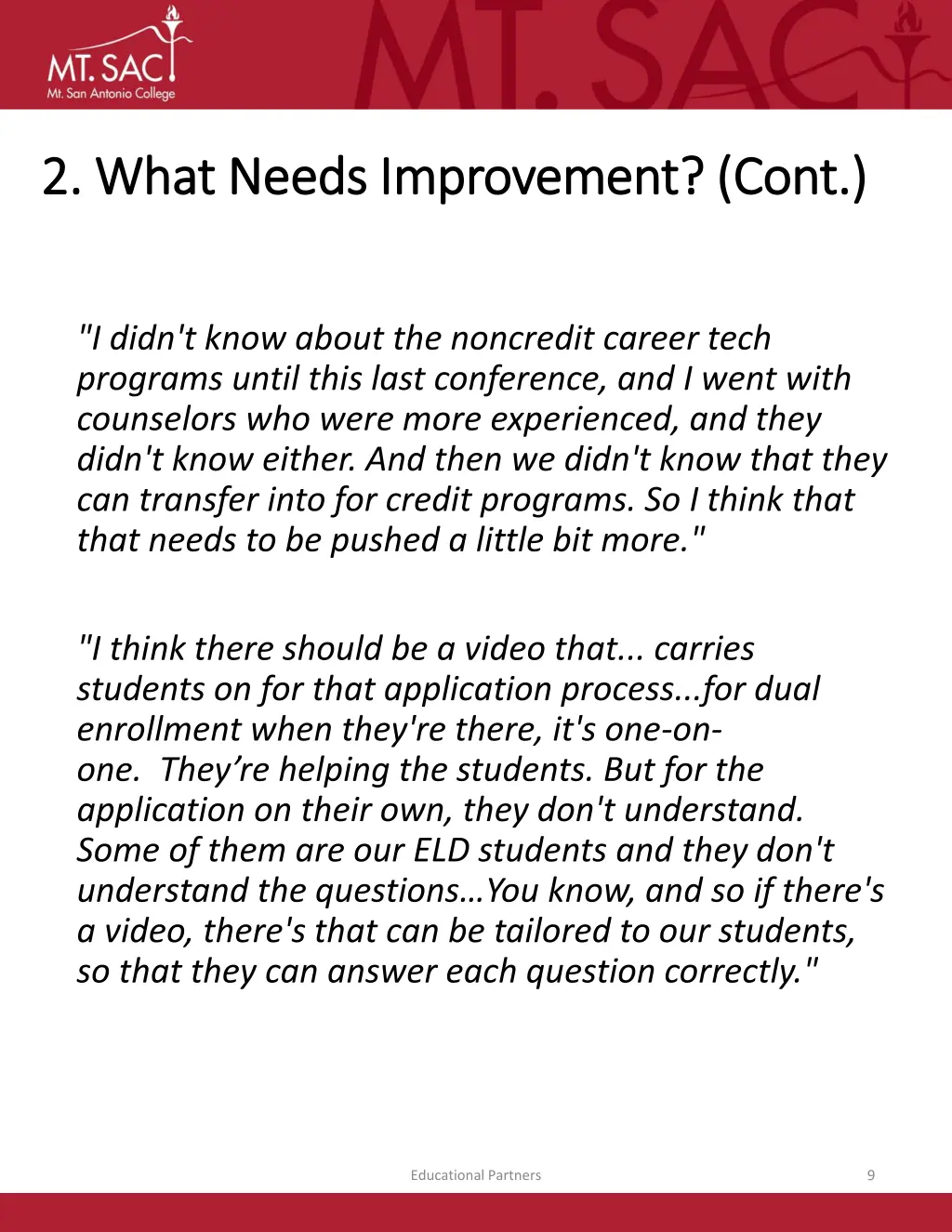 2 what needs improvement cont 2 what needs