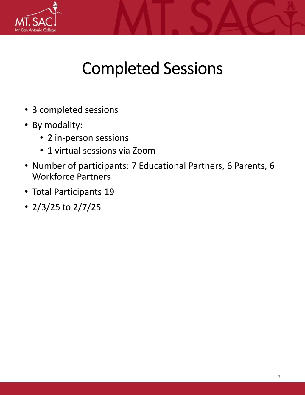 completed sessions completed sessions