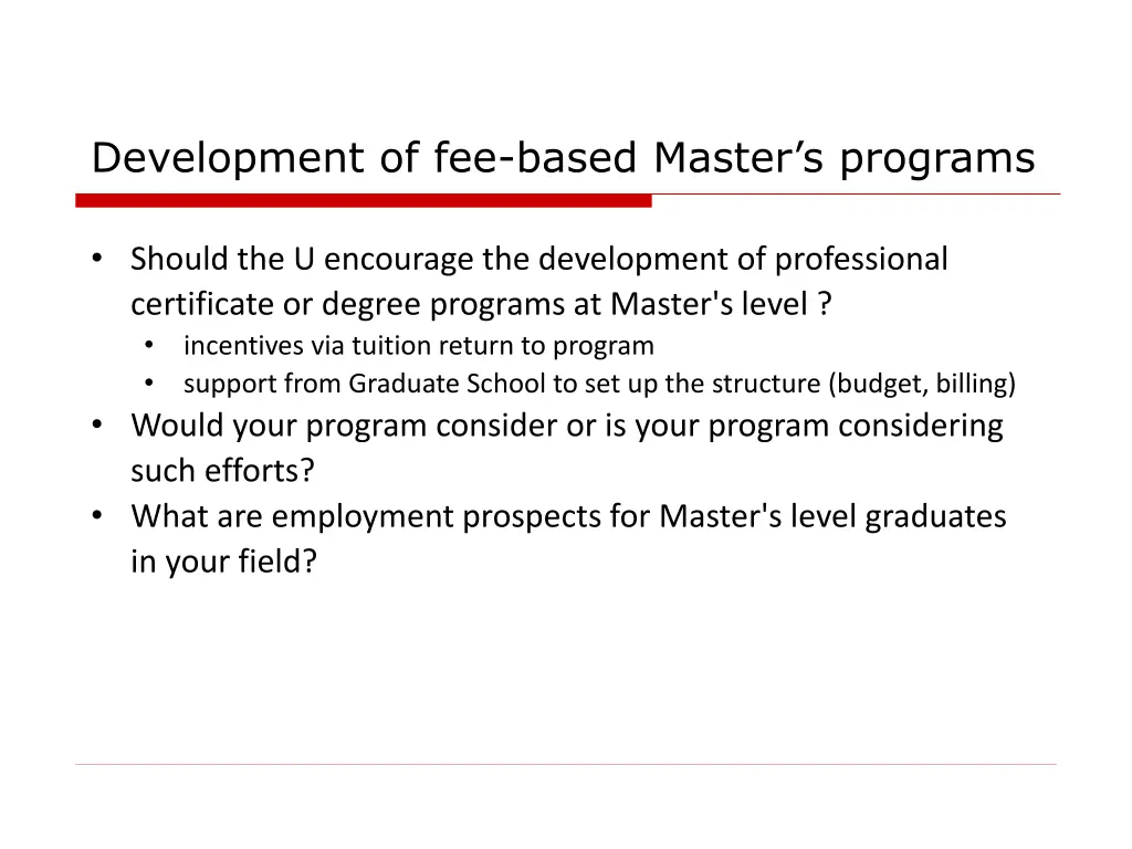 development of fee based master s programs