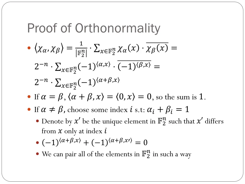 proof of orthonormality