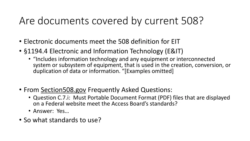 are documents covered by current 508