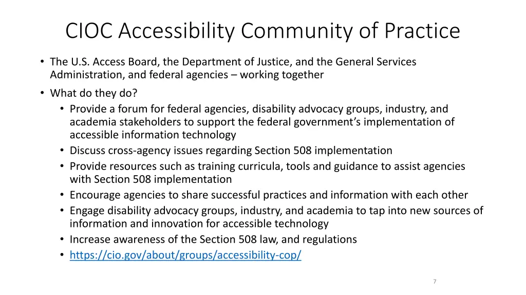 cioc accessibility community of practice