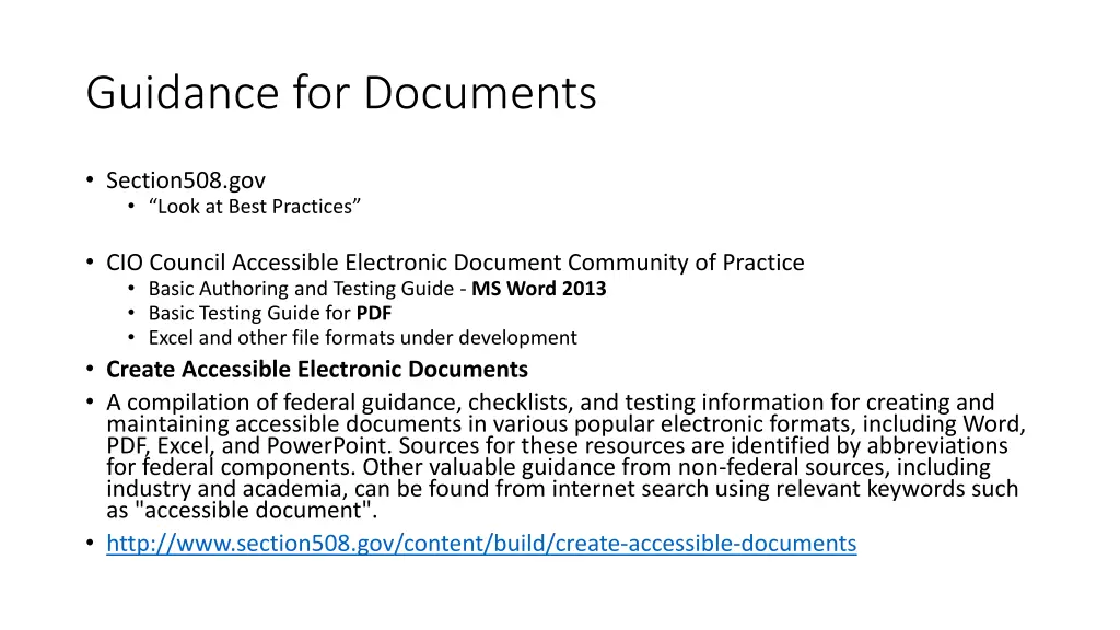 guidance for documents
